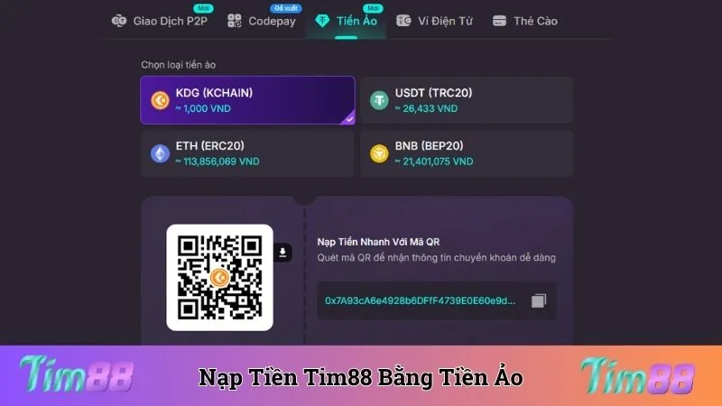 Nạp tiền Tim88 bằng tiền ảo luôn đảm bảo được sự an toàn