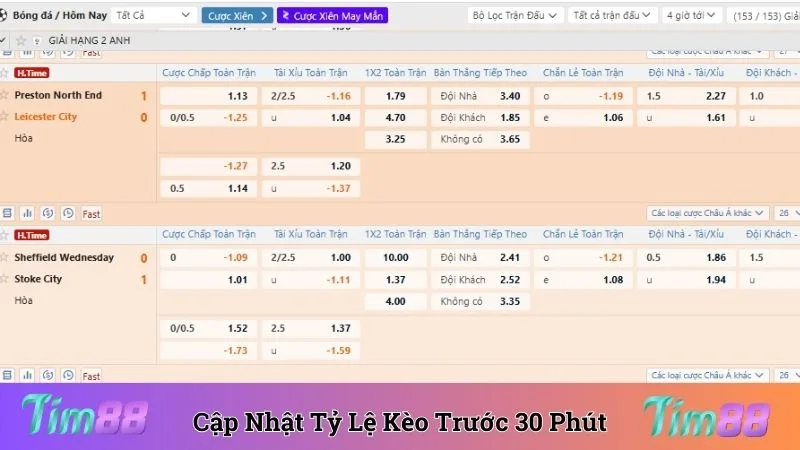 Nên cập nhật tỷ lệ kèo bóng đá trước 30 phút trận đấu diễn ra