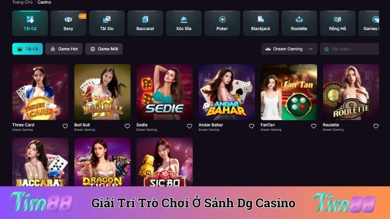 Giải trí cùng trò chơi ở sảnh DG casino