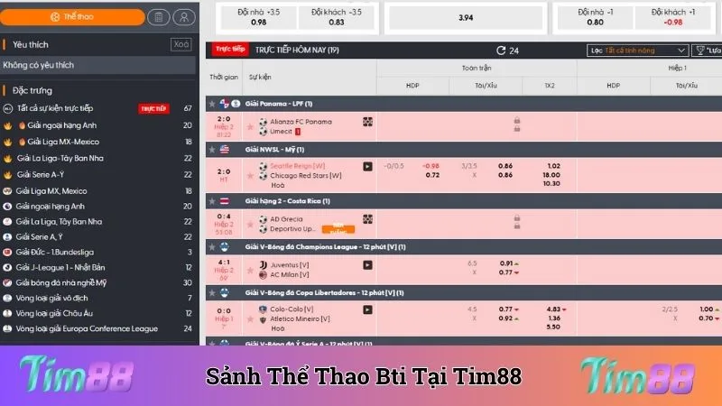 Giao diện sảnh cược thể thao BTi tại nhà cái Tim88