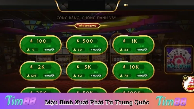 Mậu binh Tim88 lấy cảm hứng từ game bài truyền thống Trung Quốc
