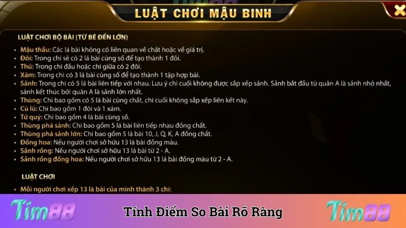 Tính điểm so bài phân định thắng thua để trả thưởng rõ ràng