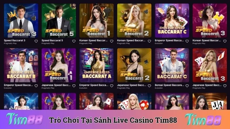 Trò chơi hot được cung cấp bởi sảnh live casino Tim88