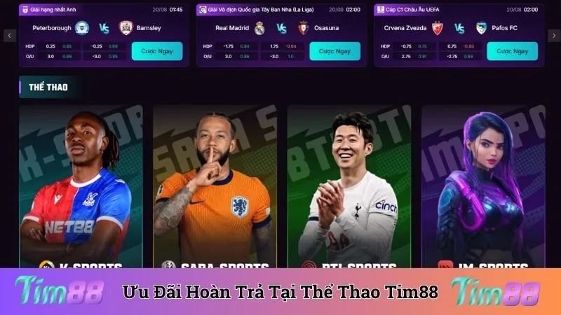 Ưu đãi hoàn trả áp dụng trò chơi tại danh mục thể thao